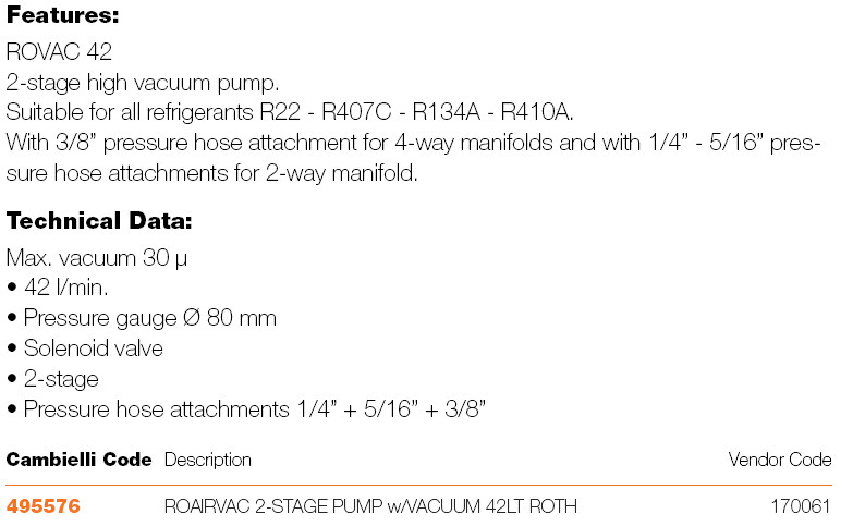 230 ROAIRVAC TWO-STAGE VANE PUMPS specifications