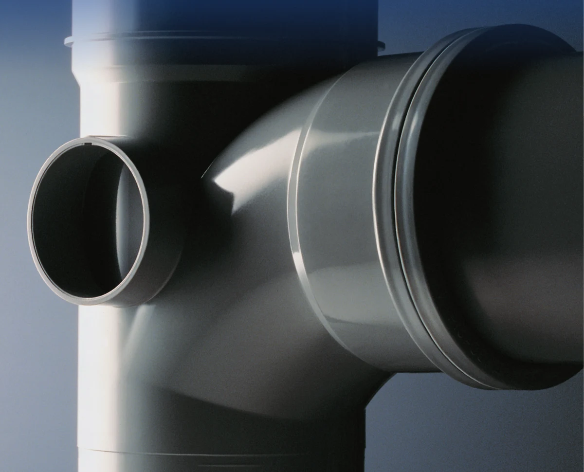A grey Wavin Wadal PVC-U soil-and-waste drainage fitting with ring-seal sockets, from the product list